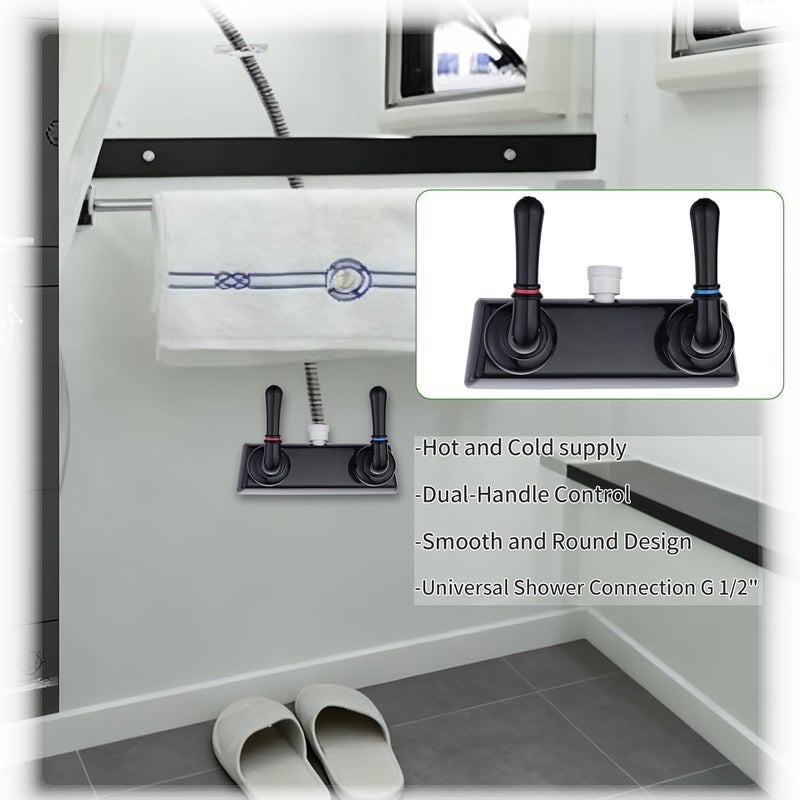 Liberflow Camper Shower Dual Faucet, RV Shower Faucet Replacement,RV Shower Faucet Valve Diverter with Winged Levers,Camper Bathroom Faucet Valve Diverter with Classical Handles (Black) - Image 4
